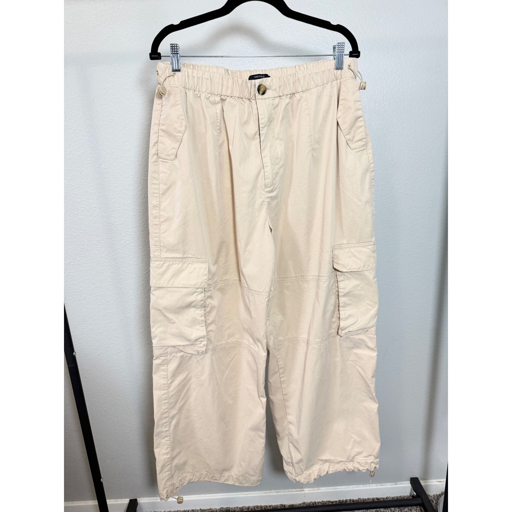 Forever 21‎ Cream Cargo Pants Wide Leg Drawstring Ankles Size Large
